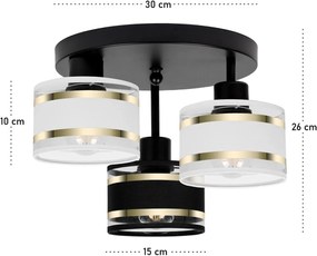 Lampa sufitowa czarna trzypunktowa z czarno-białymi abażurami T-3030SC