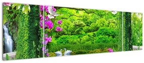 Obraz - Magiczny ogród z łabędziami (170x50 cm)