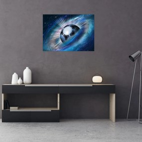 Obraz na szkle - Piłka nożna w kosmosie (70x50 cm)