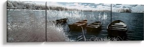 Obraz - Drewniane łodzie na jeziorze (170x50 cm)