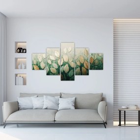 Obraz - Złoto-zielone liście (125x70 cm)