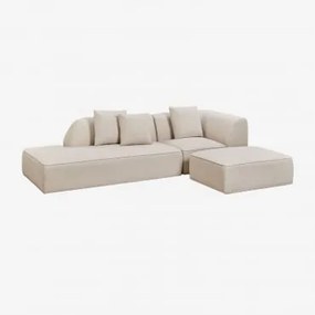 Sofa Modułowy Narożny 2-częściowy Z Lewym Szezlongiem I Tapicerowanym Pufem Cardea Szenila Kremowy Beż - Sklum