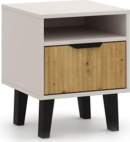 Szafka nocna ryflowana z szufladą i półką kaszmir + dąb artisan P2-A29