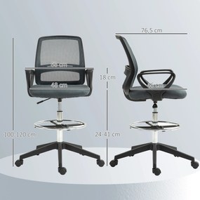 Vinsetto Ergonomiczny Fotel Biurowy z Podłokietnikami i Regulowanym Podnóżkiem Siatka Szary