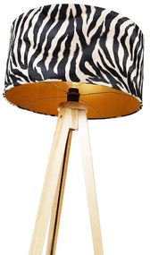 Lampa podłogowa drewniana z abażurem z tkaniny w pasy zebry 50 cm - Tripod Classic klasyczny/Antyczny Oswietlenie wewnetrzne