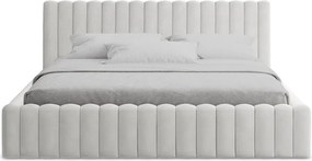 Tapicerowane łóżko dwuosobowe ze schowkiem ze stelażem 160x200 cm w kolorze srebra Lemi – Makamii