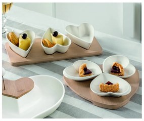 Zestaw 3 miseczek do serwowania z porcelany na bambusowej tacy Brandani Hearts