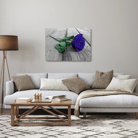 Obraz na szkle - Niebieska róża z zieloną łodygą (70x50 cm)