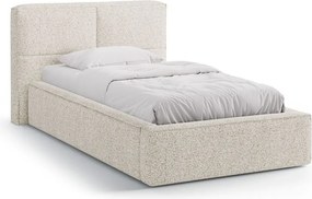 Beżowe tapicerowane łóżko jednoosobowe ze schowkiem i stelażem 90x200 cm Darren – Micadoni