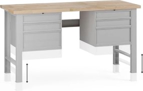 Stół warsztatowy z regulacją wysokości G7, blat bukowy, 1700 x 800 x 840-1040 mm, 2x kontener, 6x szuflada, szary