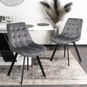 Zestaw Stół Prostokątny Rozkładany CLARK 120-160 cm Czarny/Biały Połysk i 4 Krzesła Tapicerowane do Salonu RICK Szare Welurowe