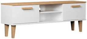Skandynawska szafka RTV na dębowych nóżkach biały + hikora - Avec 5X 120cm