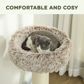 PawHut Drapak dla kota, 87 cm, wieża dla kota z grubym słupem do drapania, pluszowe legowisko, do użytku wewnętrznego, wytrzymałość do 6 kg, Brązowy