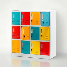 Socjalna szafa skrytkowa BHP do szkół i przedszkoli OLA, 1090 x 1200 x 450 mm, szaro-wielokolorowa