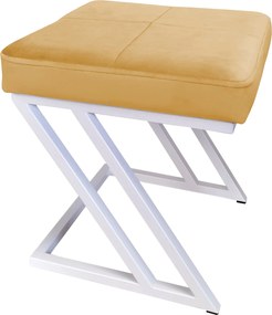 Pufa ZETA tkanina Welur loft ławka podnóżek metal : Kolor Stelaża - Biały, Kolor tkaniny - VELVET - MG15, Typ tkaniny - Velvet