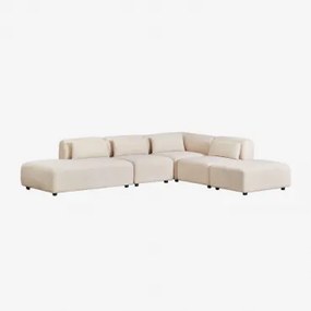 Sofa Modułowy Narożny 4-częściowy Z Lewym Szezlongiem I Pufem Fogler Sztruks Beż Lniany - Sklum