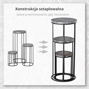 Outsunny Zestaw 3 metalowych stojaków na kwiaty, marmurowy wzór, możliwość układania w stos