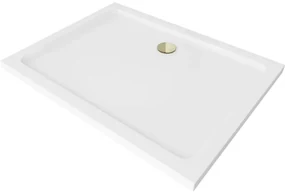 Mexen Flat brodzik prostokątny slim 80 x 70 cm, biały, syfon złoty - 40107080G