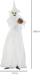 Outsunny 189 cm Biała czarownica z głową dyni, dekoracja halloweenowa na zewnątrz w naturalnej wielkości | Aosom PL