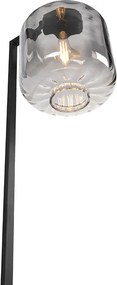 Designerska lampa podłogowa czarna z dymionym szkłem - Qara Down