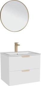 Wisząca szafka łazienkowa z umywalką wpuszczaną w blat, baterią i lustrem – Biała – szer. 60 cm – AVORELI