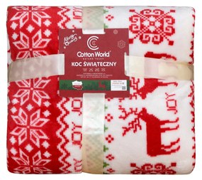 Biały świąteczny koc z mikropluszu CHRISTMAS JOY Rozmiar: 200 x 220 cm