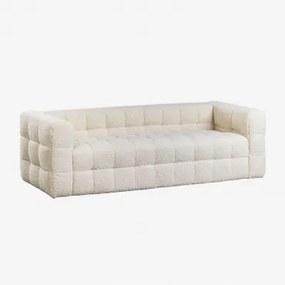 Sofa Harriet 3-osobowa Z Owczej Skóry Tkanina Baranek Boucle Kremowy Beż - Sklum