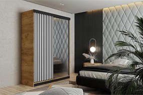 Szafa przesuwna z lustrem lamele MALANI 138 dąb craft złoty + biały