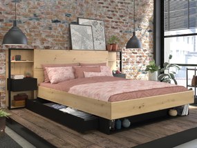 Łóżko ze stolikami nocnymi i z miejscem do przechowywania 160 x 200 cm - Kolor: Naturalny i czarny - MISTA