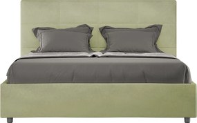 Łóżko wyposażone w stelaż z listwami tapicerowane 140x200 microfibra zielony Mika