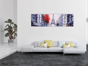 Obraz ulicy w Paryżu, obraz olejny (170x50 cm)