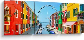 Obraz - Wyspa Burano, Wenecja, Włochy (z zegarem) (90x30 cm)