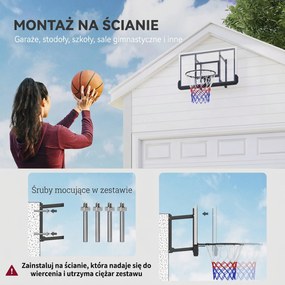 SPORTNOW Kosz do koszykówki na montaż ścienny, kosz na sprężynie, tablica odporna na pęknięcia, Czarno/Czerwony