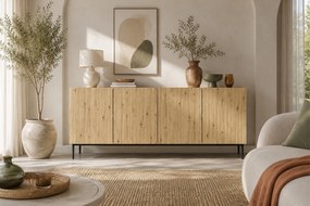 Komoda Nicole 200 cm czterodrzwiowa - biały / dąb artisan / czarne nóżki