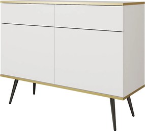 Komoda KSZ-107 z szufladami 107x85x39 cm – biały wysoki połysk, Push-To-Open, metalowe nogi 23 cm, laminat 16 mm, odporna na zarysowania