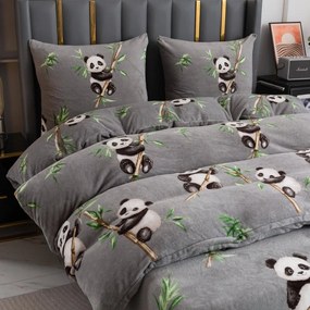 PrzytulneMieszkanie.pl PrzytulneMieszkanie.pl Pościel z mikropluszu HAPPY PANDA szara Rozmiar pościeli: 70 x 80 cm | 140 x 200 cm