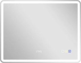 HOMCOM lustro łazienkowe LED z funkcją przeciwmgielną nowoczesne lustro z zegarem i trzema kolorami światła 700x900 mm srebrne | Aosom PL