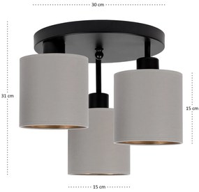 Lampa sufitowa czarna trzypunktowa z szarymi abażurami C-3030SC-GRGRGR