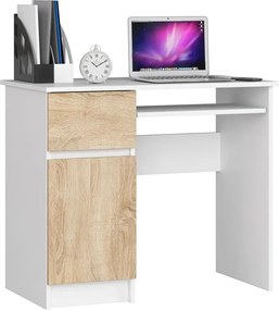 Biurko pod laptopa z szufladą biały + dąb sonoma T0-F04