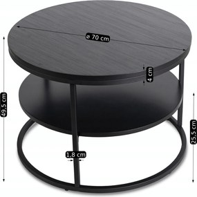 Stolik kawowy Best 70 cm, okrągły, z półką, do salonu, czarny