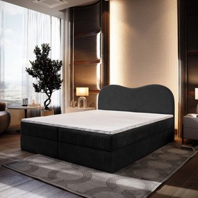 Masseno Łóżko kontynentalne FLUVIA z pojemnikiem na pościel 140x200 cm - Czarny, NOW OR NEVER 100