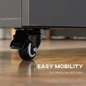 HOMCOM Składany Stół z Wózkiem, z dwoma składanymi bokami, przegródka, 4 kółka, Jasnoszary + Ciemnobrązowy, 70 x 83 x 75 cm