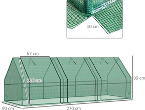 Outsunny Tunel Foliowy Mini Szklarnia Ogrodowa Łatwy Montaż 270x90x90cm Zielony | Aosom PL