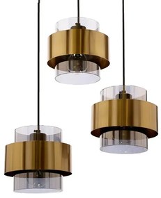 Elegancka lampa wisząca z trzema kloszami w mosiężnych okręgach - V102 K1-E70