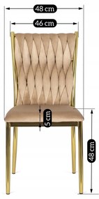 Krzesło Tapicerowane Plecione do Salonu DAN Beżowe Welurowe Nowoczesne Glamour