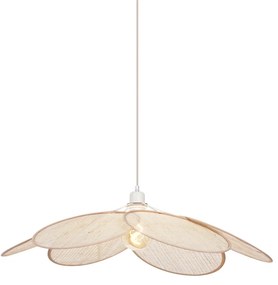 Lampa wisząca Japandi kremowa z lnianym abażurem - Aisha