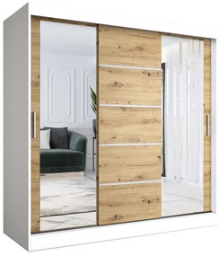 Szafa przesuwna z lustrami 200 cm biały + dąb artisan - Ebia 6X