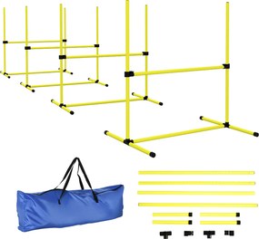PawHut Zestaw Agility dla Psów, Przeszkody/Slalom/Słupki, Torba, Wytrzymały, Żółty