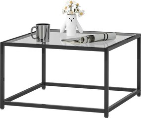 HOMCOM Kwadratowy stolik kawowy 68×68×39 cm — hartowane szkło, stal, czarny