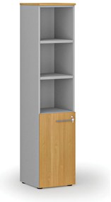 Szafa biurowa kombinowana PRIMO GRAY, drzwi na 2 poziomach, 400 x 420 x 1781 mm, szary/buk
